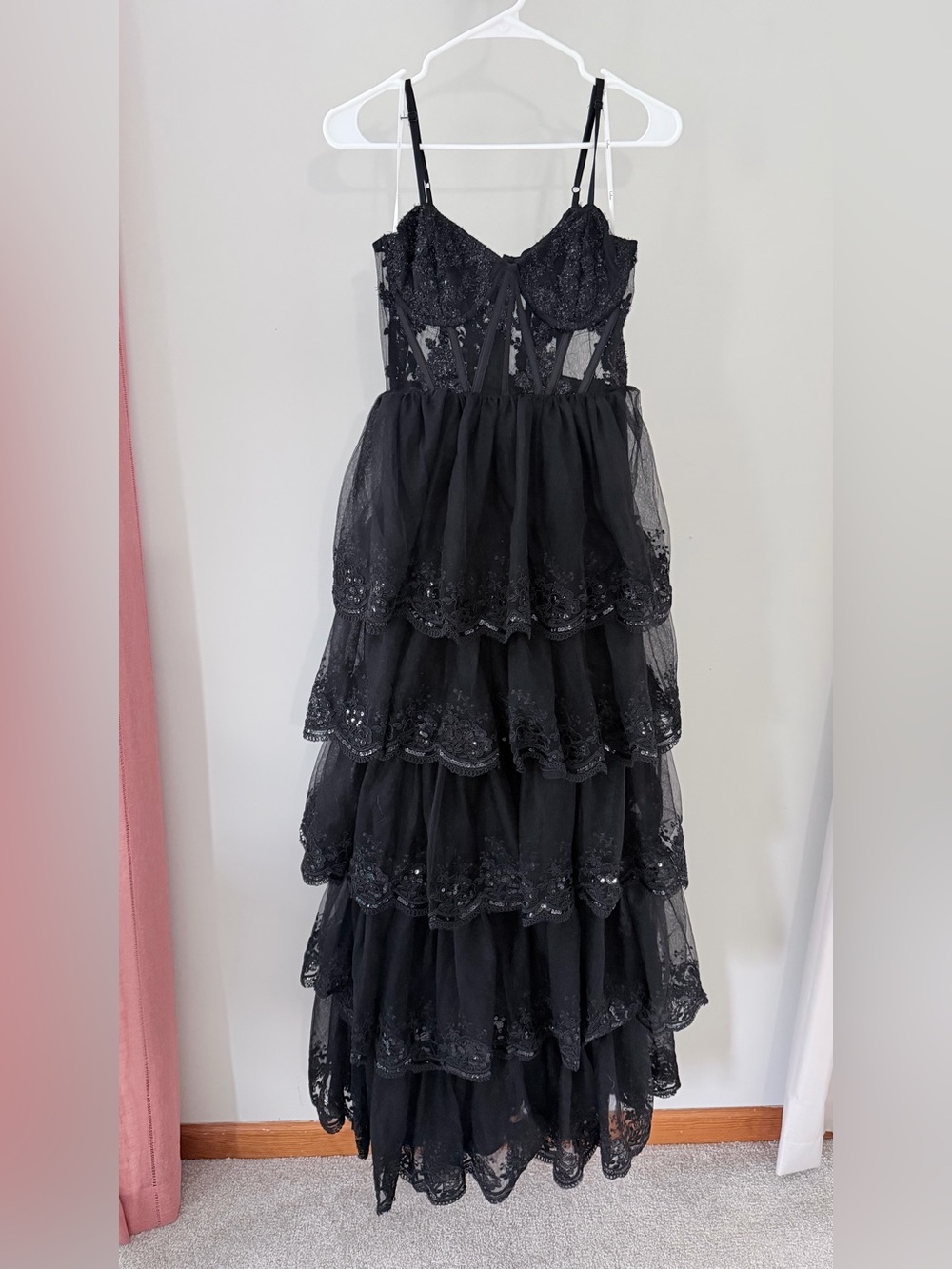 NWT Lulu's Black Lace Tiered Bustier Formal Dress XS - Picture 4 of 9